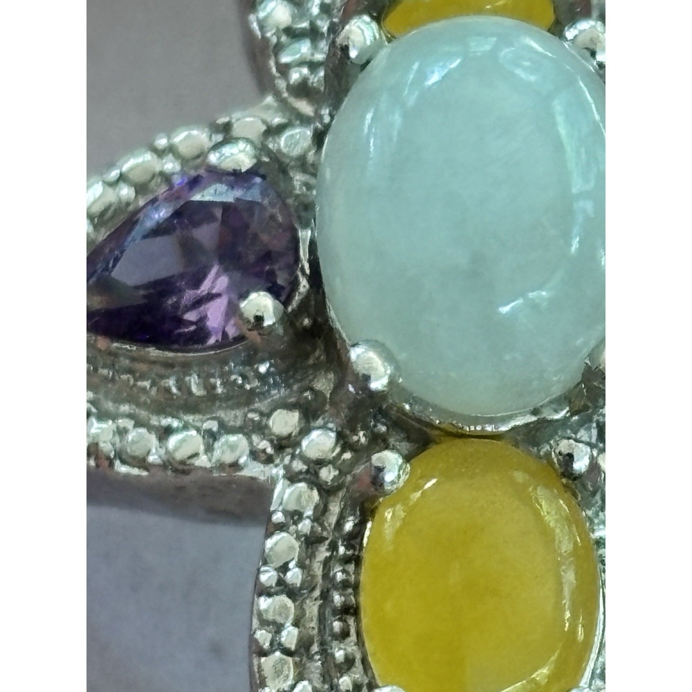 Sterling Silver Amethyst Jade Moonstone Cocktail Statement Ring Size 10 - Picture 2 of 11